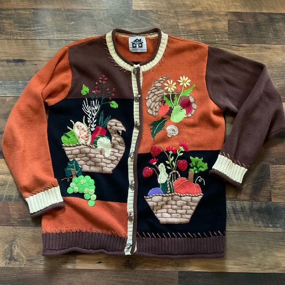 Vintage StoryBook Knits Thanksgiving Cardigan Sweater - Picture 1 of 4